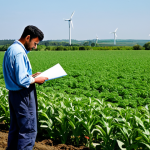 Home 12 농업 지속 가능 정책 분석 - Sustainable Farming Transition**
A farmer, fully clothed in work attire, examining healthy crops in...