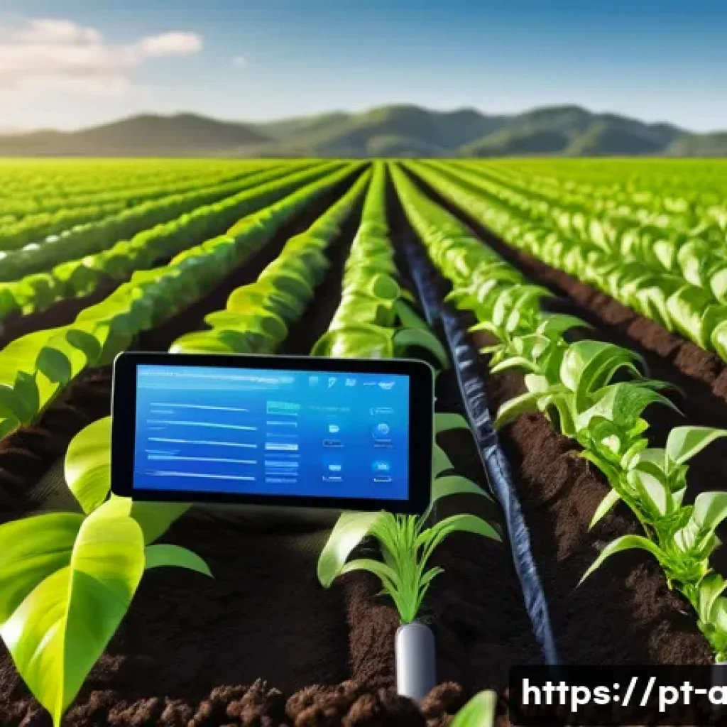 농업 생산 비용 절감 기술 - A modern Brazilian farm scene showcasing an automated drip irrigation system with visible soil moist...