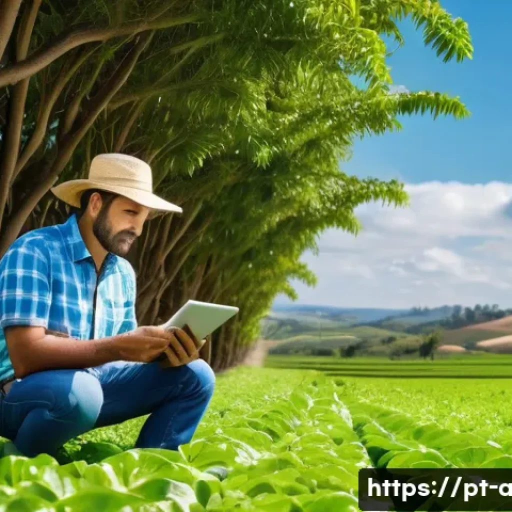 농업과 사물인터넷 IoT - A modern Brazilian family farm landscape featuring advanced soil sensors installed in the ground, vi...