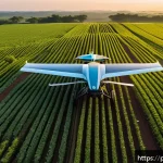 Home 19 농업 관련 소프트웨어 개발 - A vast Brazilian soybean farm at sunrise, featuring a fleet of autonomous agricultural machines equi...