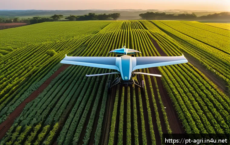 농업 관련 소프트웨어 개발 - A vast Brazilian soybean farm at sunrise, featuring a fleet of autonomous agricultural machines equi...