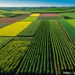 Home 18 농업 관련 도서 및 논문 - A vibrant, expansive Brazilian farm landscape featuring sustainable agriculture technology: fields w...