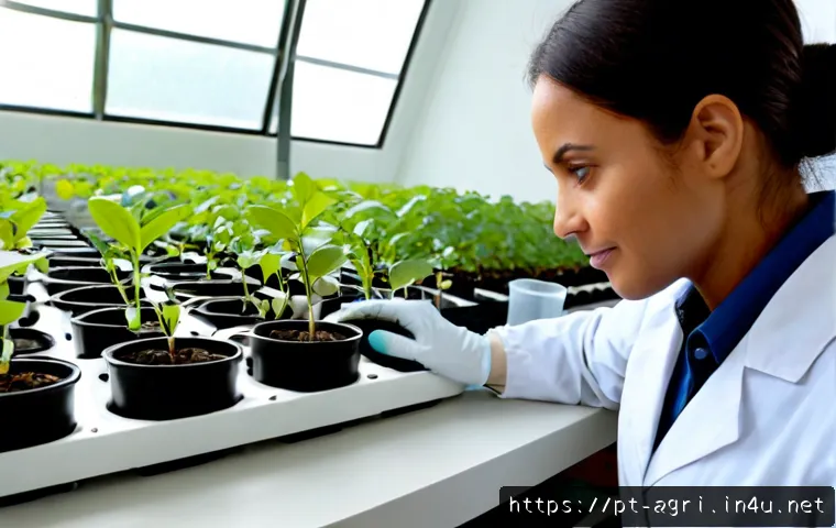 Home 17 농업 작물 유전자 연구 - Photorealistic agricultural crop genetics research in a modern Brazilian laboratory, female scientis...